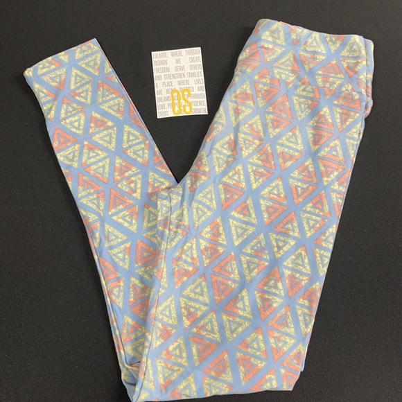 LuLaRoe New OS One Size Blue Geometric Leggings NWT - Picture 4 of 7